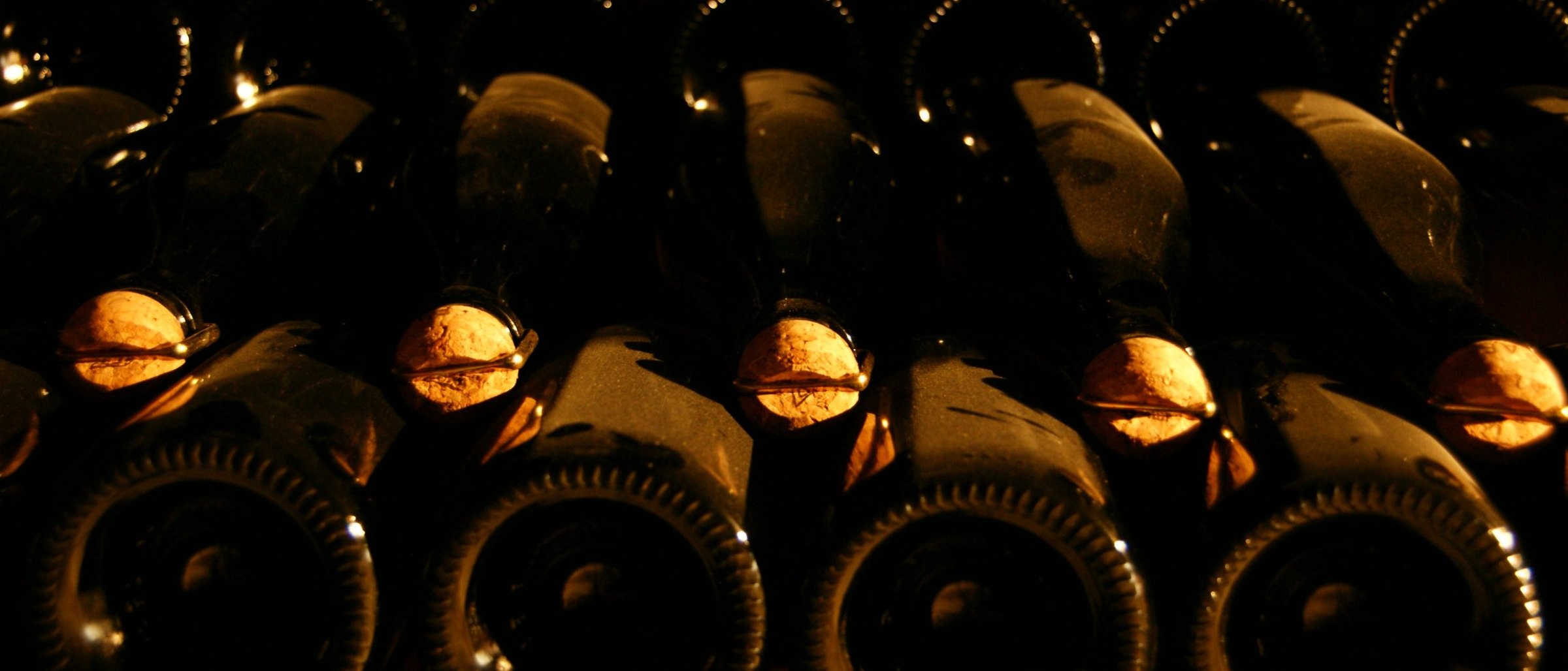 Bouteilles de champagne sur lattes en cave